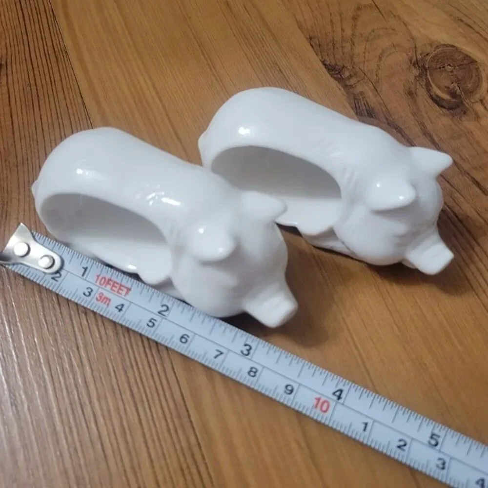 Vintage White Ceramic Pig Napkin Rings - Two